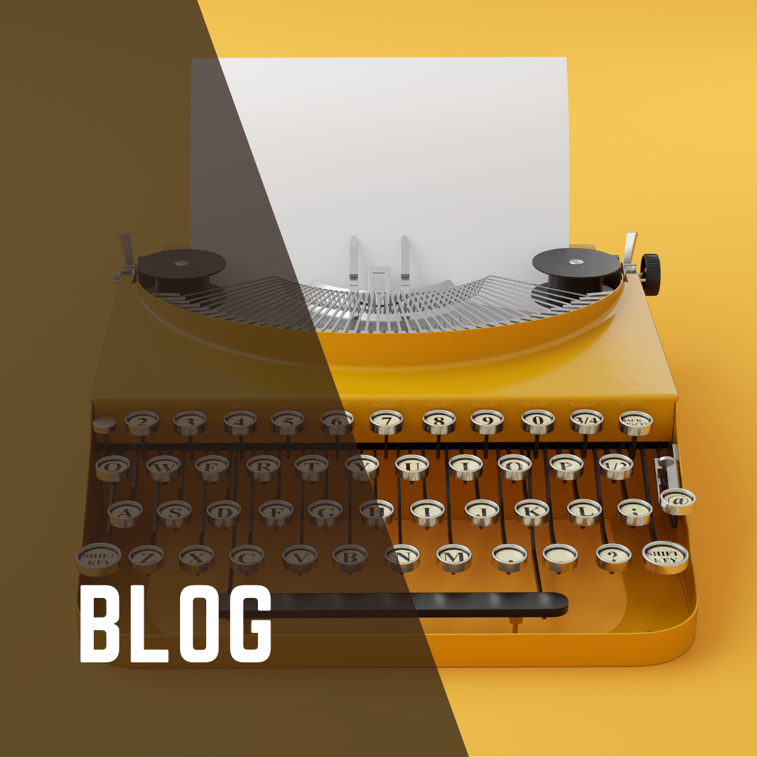 yellow typewriter. Text reads blog.