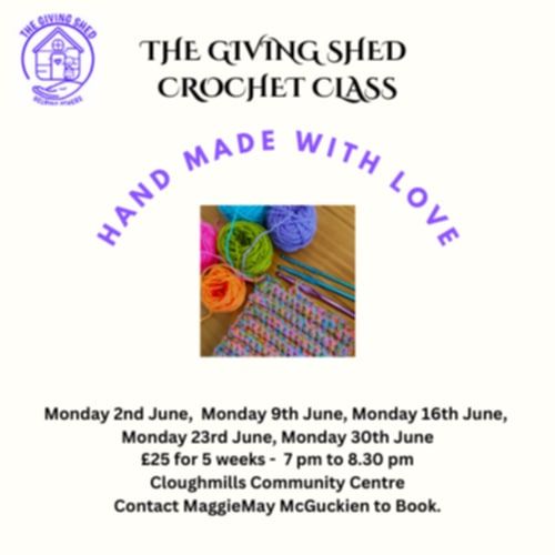 The Giving Shed crochet classes poster