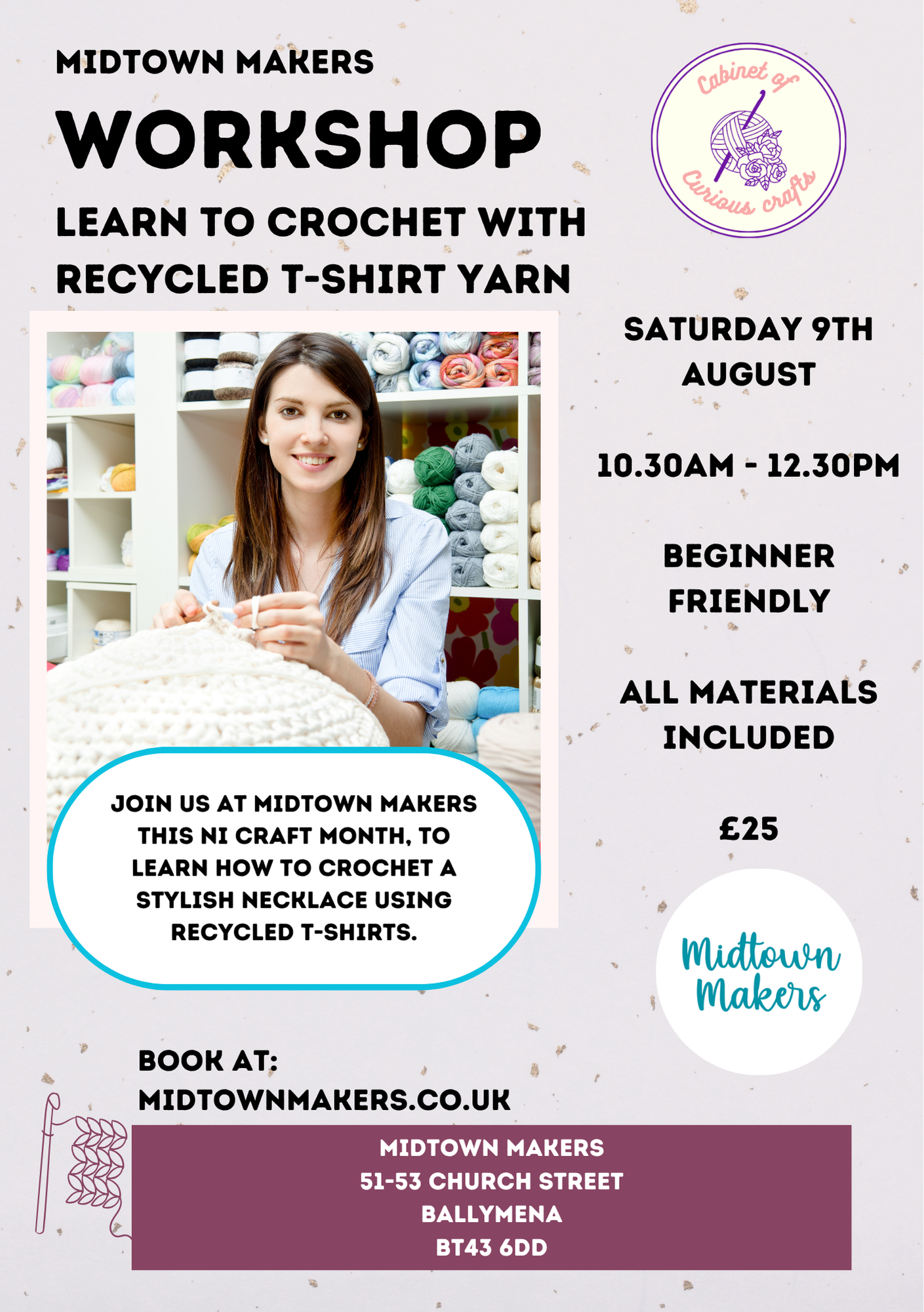 poster for learn to crochet with recycled t-shirt yarn